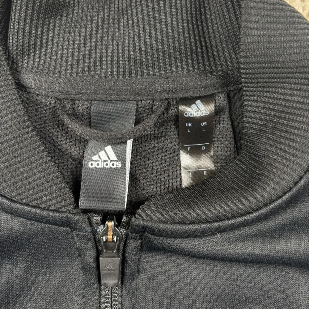 Adidas Mens Track Jacket Size L Black Full Zip Bomber Style Soccer Activewear